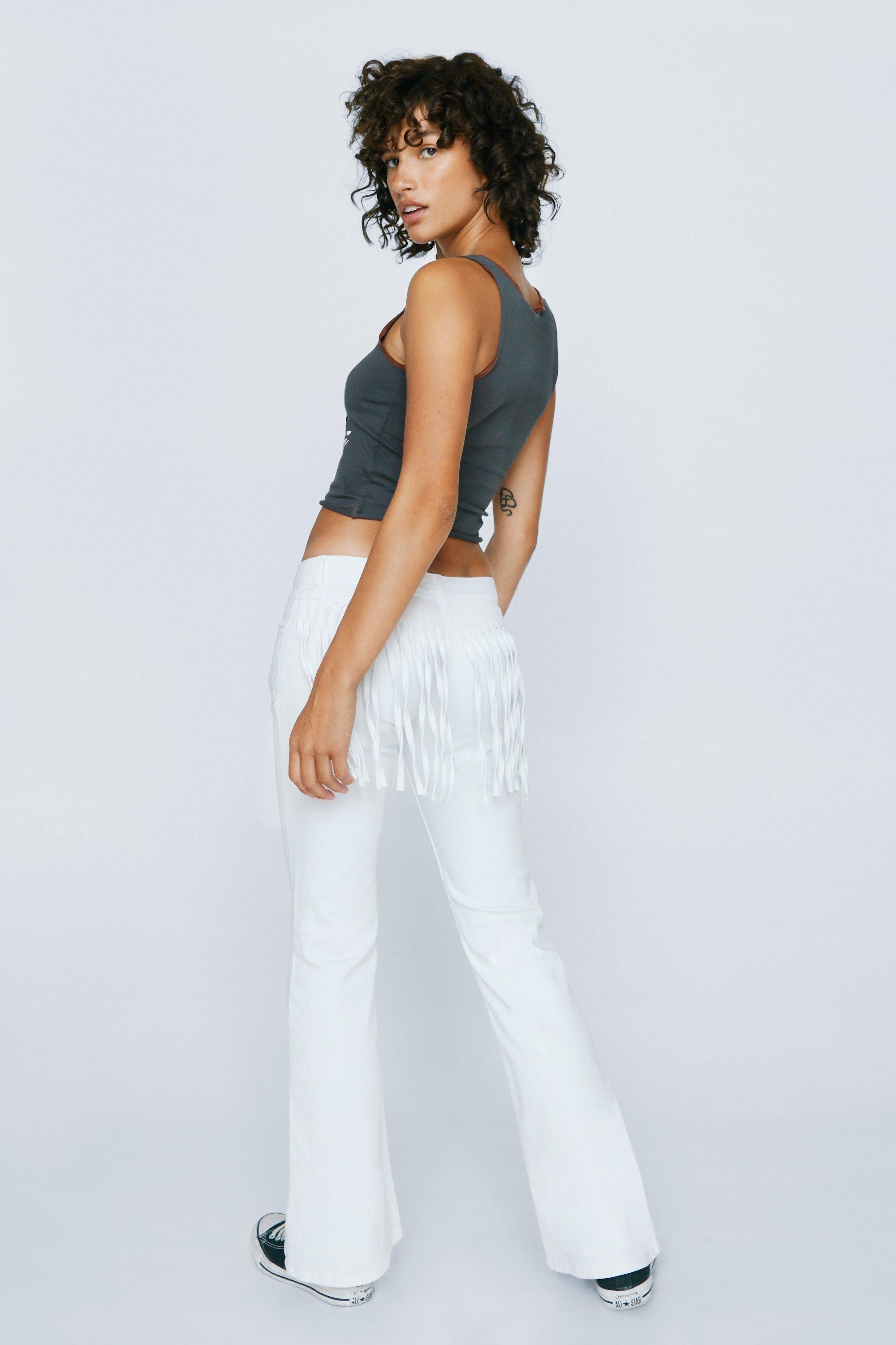 High waisted white store bell bottom pants